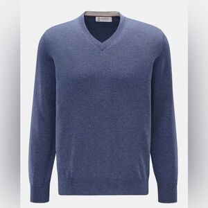 Brunello Cucinelli Blue V Neck Cashmere Sweater Sz IT 50 (US M/L)